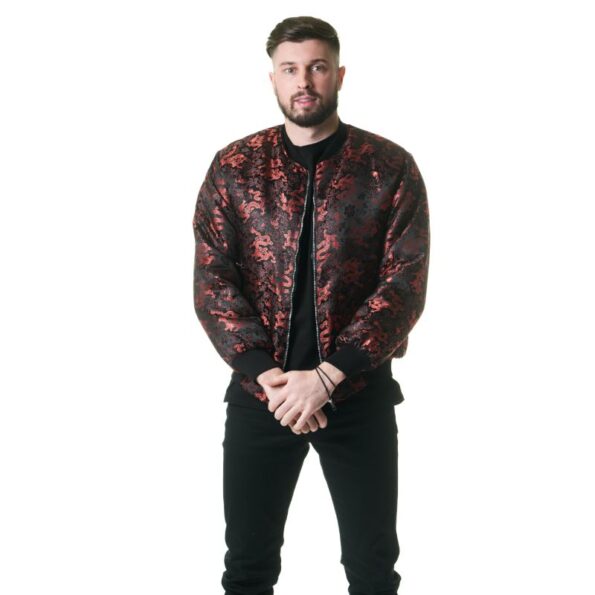 Black with Red Print Bomber Jacket